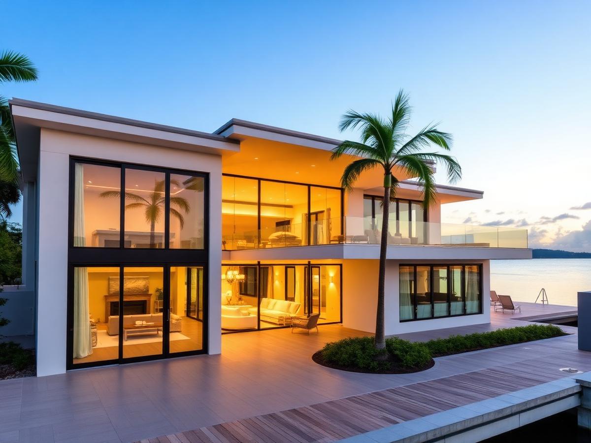 Luxury South Florida residence with expansive impact windows and sliding glass doors
